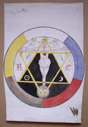 Design original para o grande selo simbólico sobre o rolo de pergaminho da Segunda Ordem da Golden Dawn, 1891